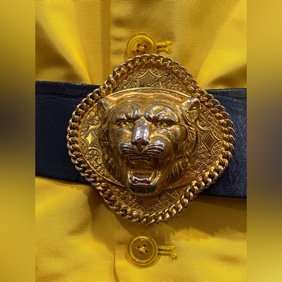 Miss Dior large lion brass buckle and blue leather belt - Picture 7 of 10